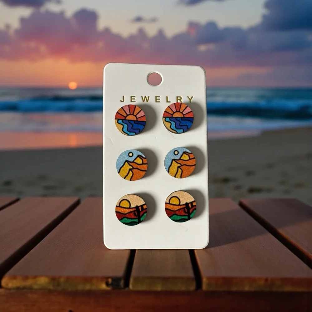 Women’s Colorful Beach Scene Earrings Set
